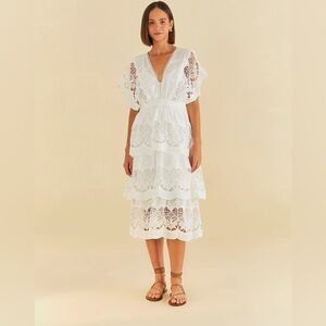 FARM RIO Off-White Richelieu Midi Dress